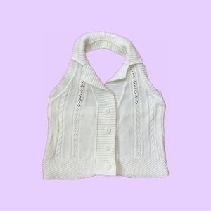 Vintage 90s White Knit Halter Top - image 1